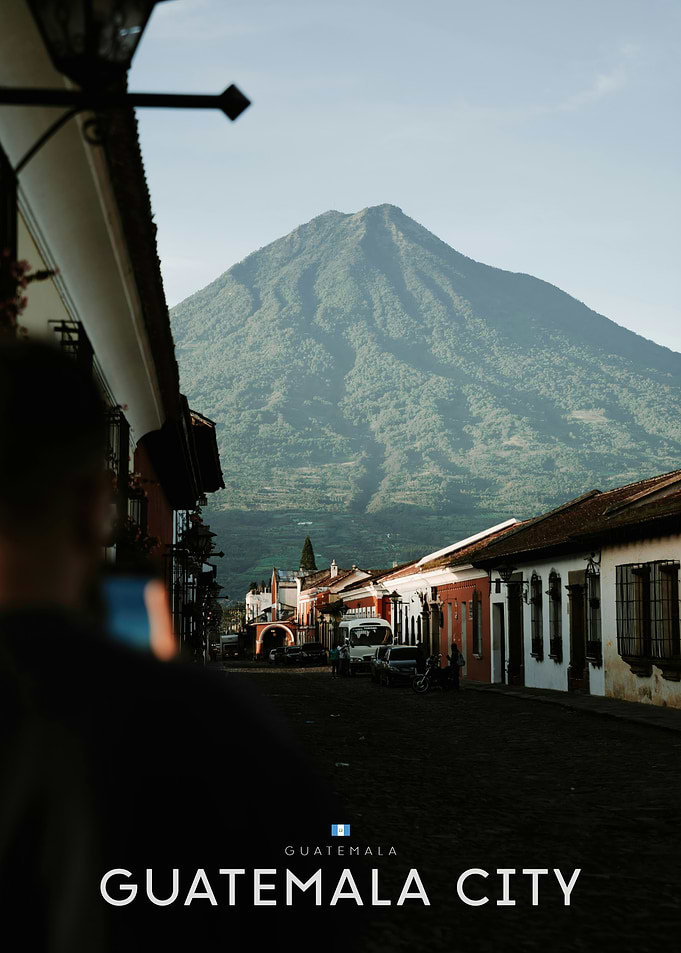 Antigua Guatemala Street with Volcano View