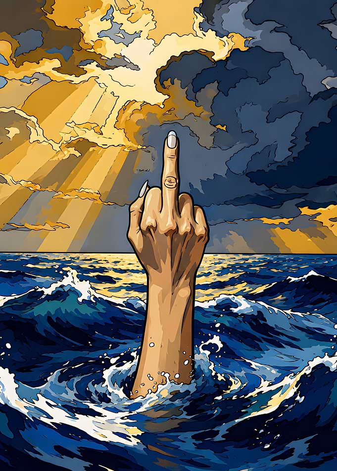 Middle Finger Rising From Ocean