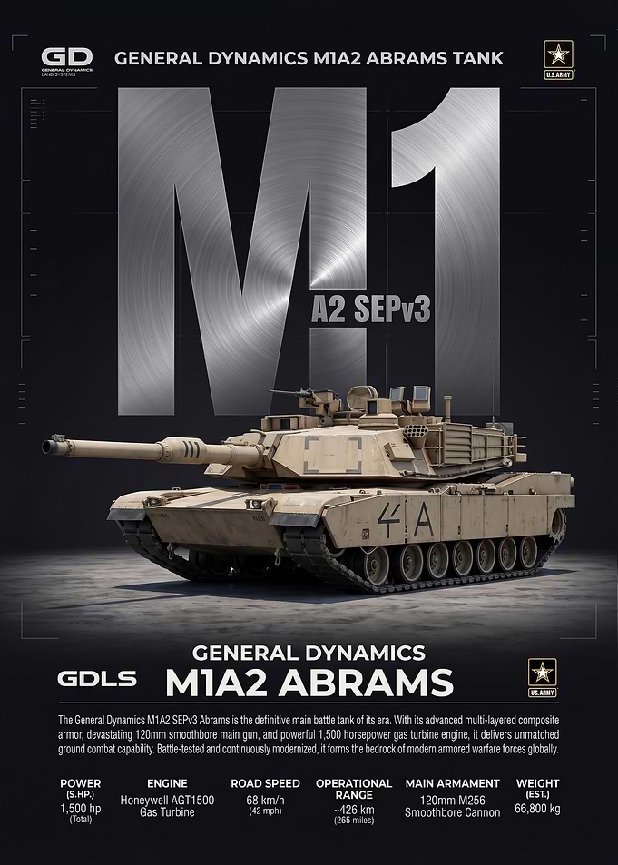 General Dynamics M1A2 Abrams Tank Poster
