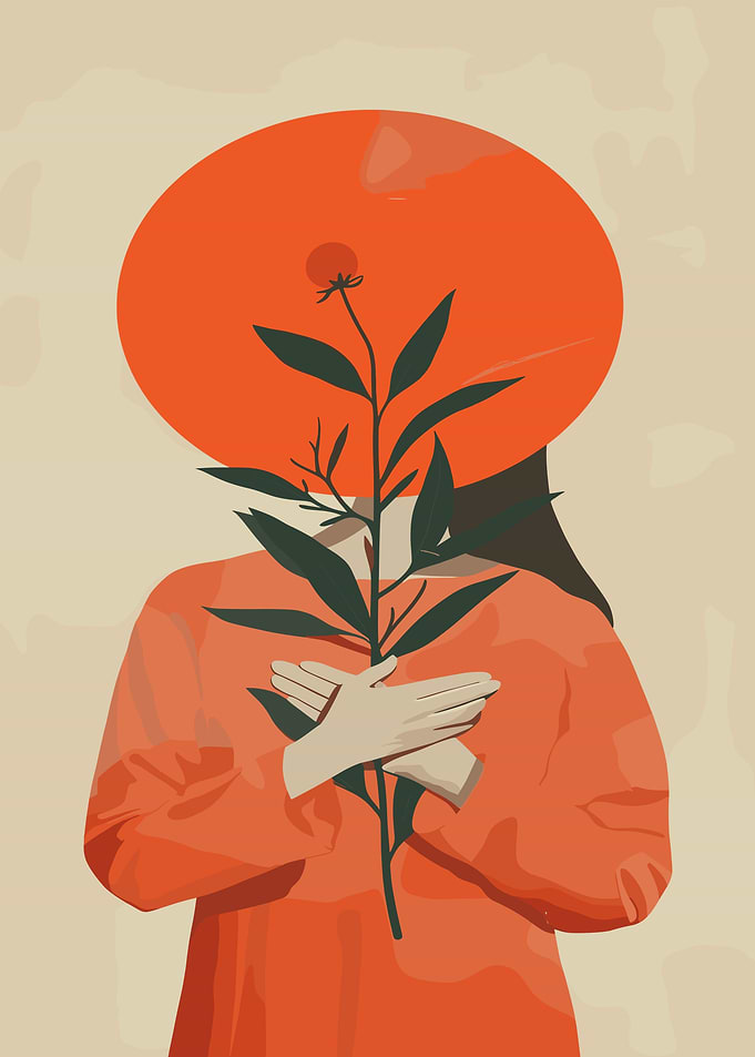 Minimalist Woman Holding Plant Illustration