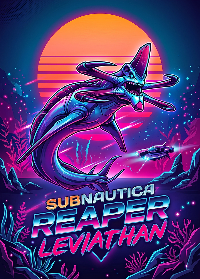 Subnautica Reaper Leviathan Synthwave Poster