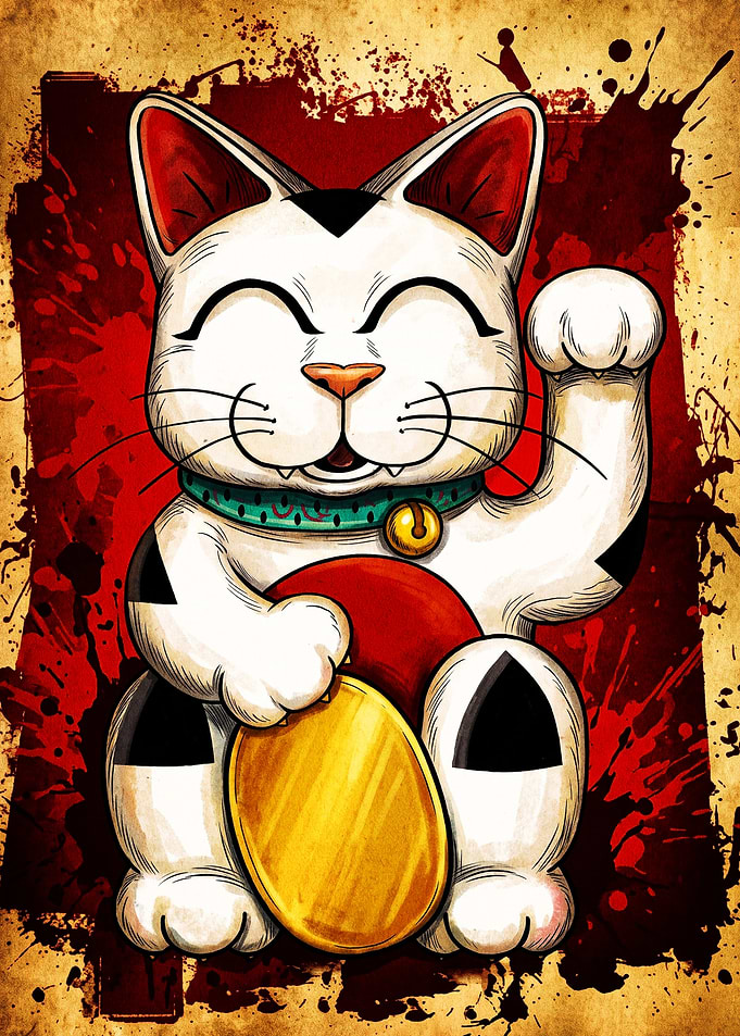 Maneki-neko Lucky Cat Illustration