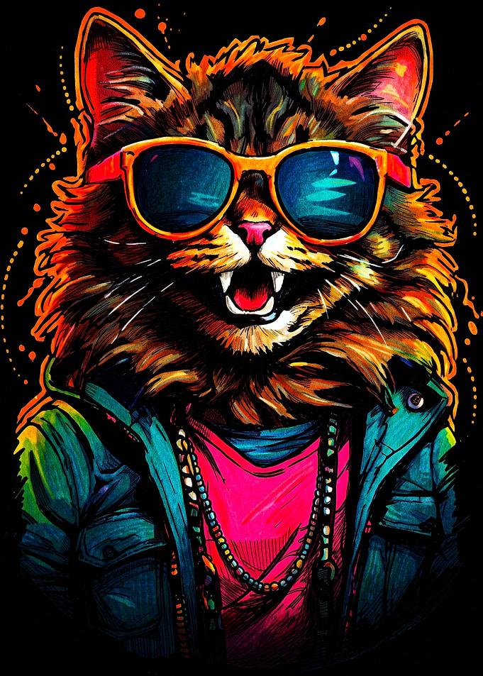 Neon Cool Cat Portrait