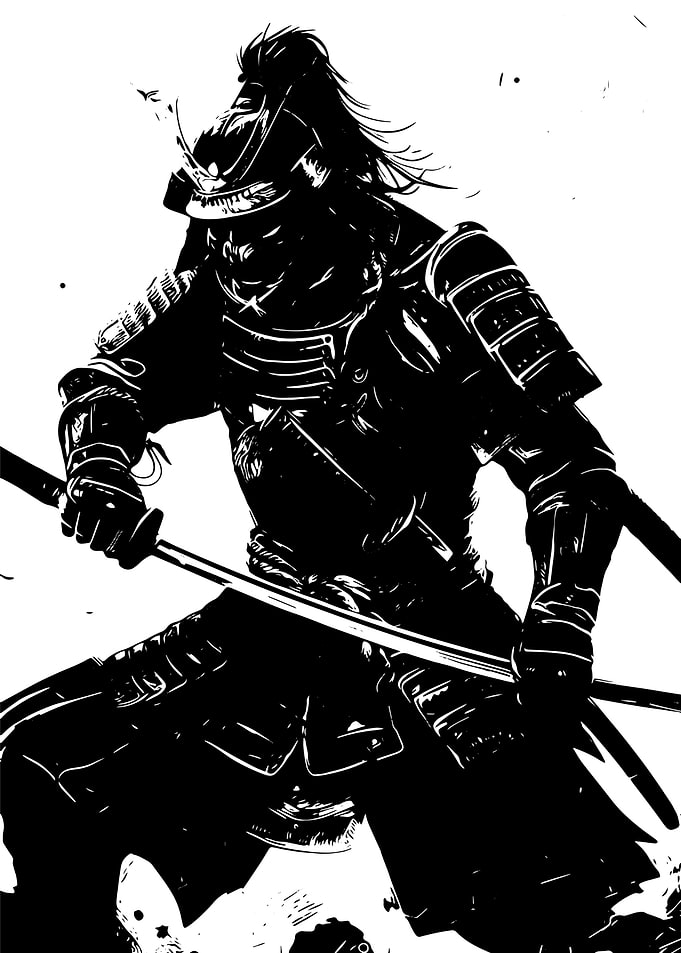 Black and White Samurai Warrior