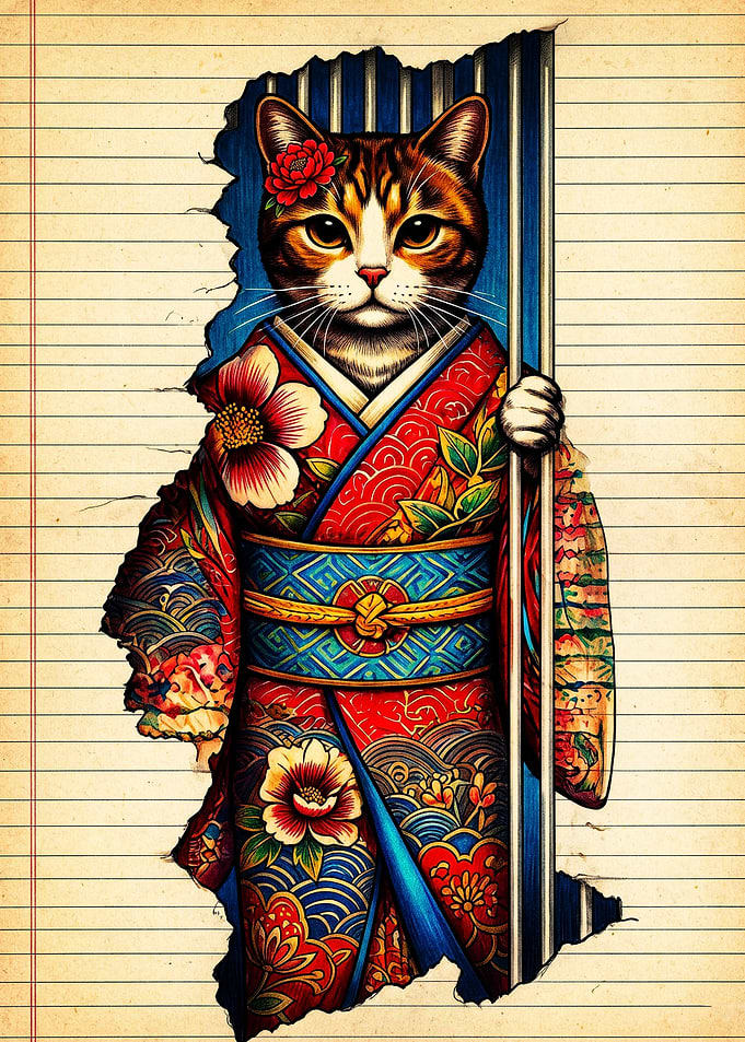 Cat in Traditional Japanese Kimono