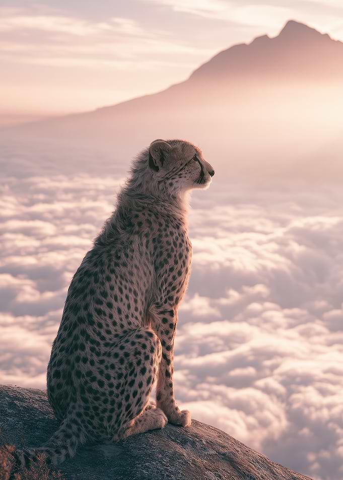 Cheetah sitting above the clouds