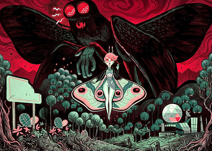 Mothman and Moth Girl Illustration