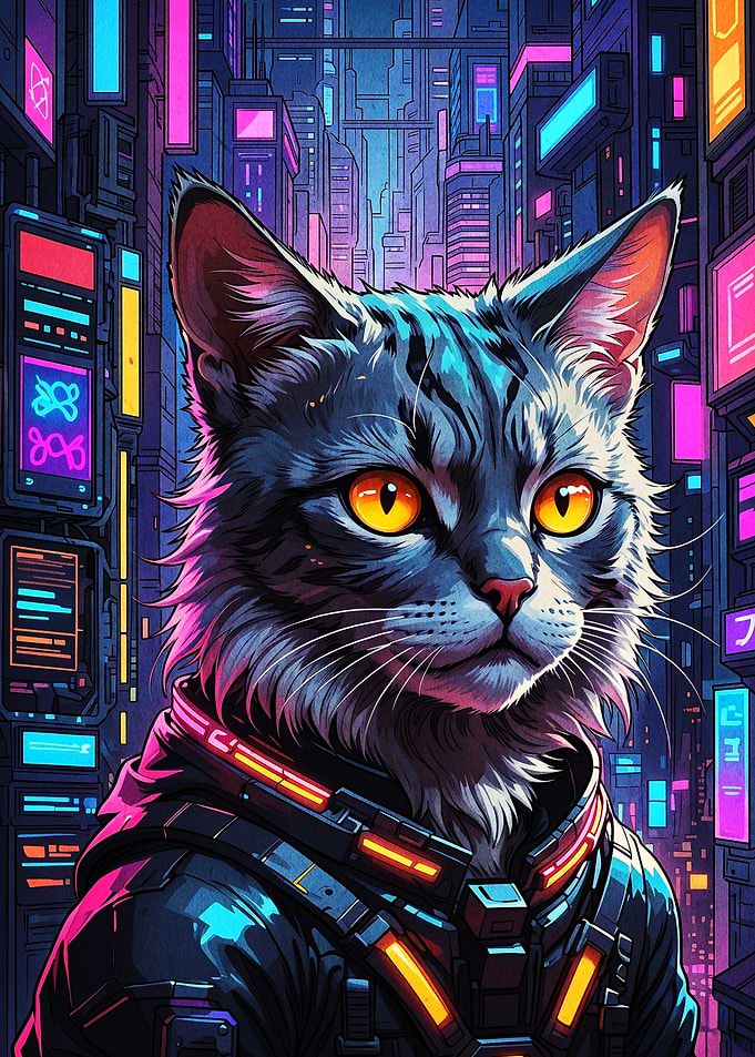 Cyberpunk Cat in Neon City