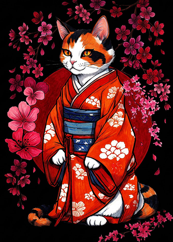 Calico Cat in Traditional Kimono