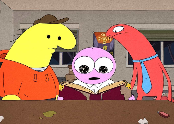 Smiling Friends Characters Reading Book