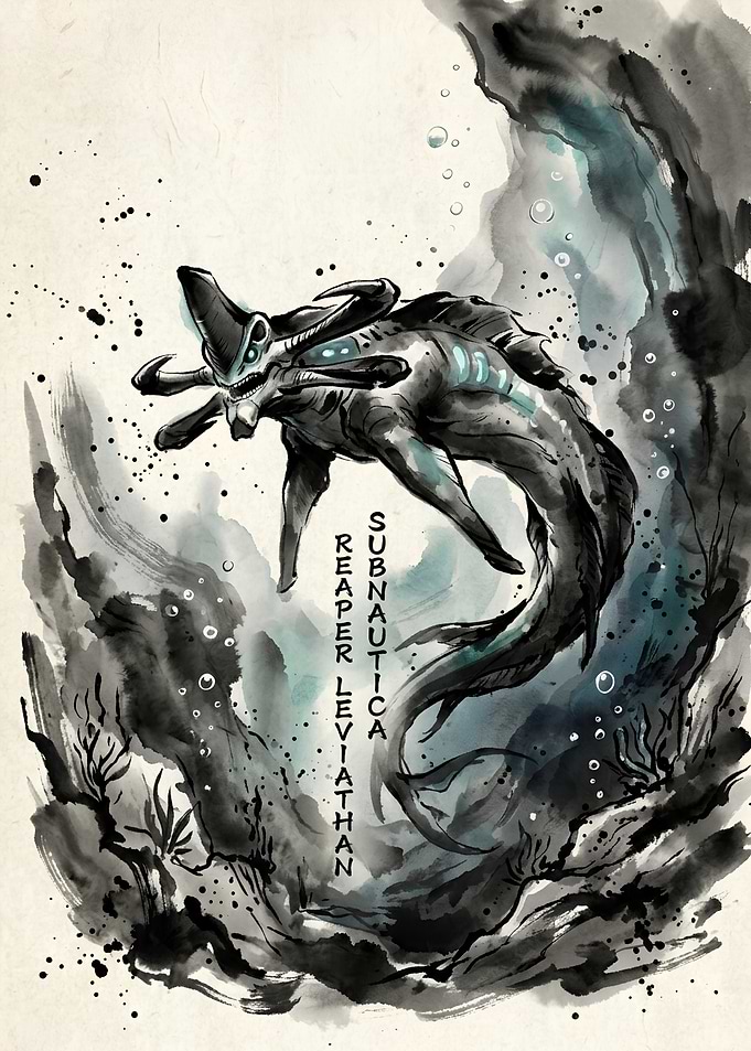 Subnautica Reaper Leviathan Ink Illustration