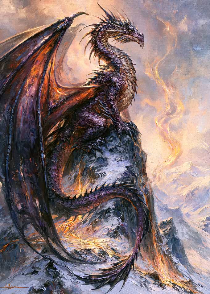 Majestic Purple Dragon on Mountain Peak