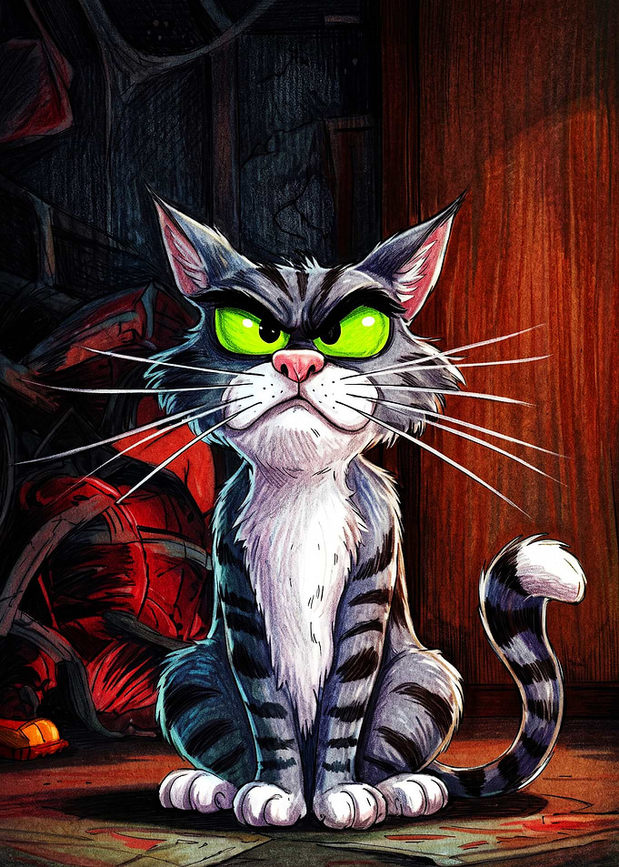 Grumpy Tabby Cat Illustration