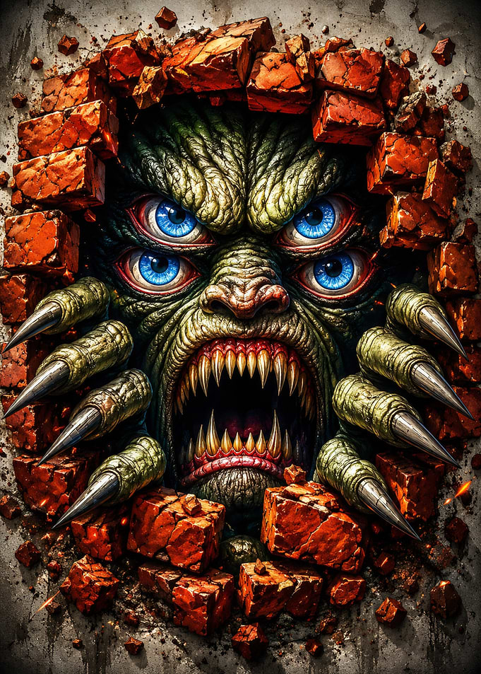 Four-Eyed Monster Breaking Through Wall