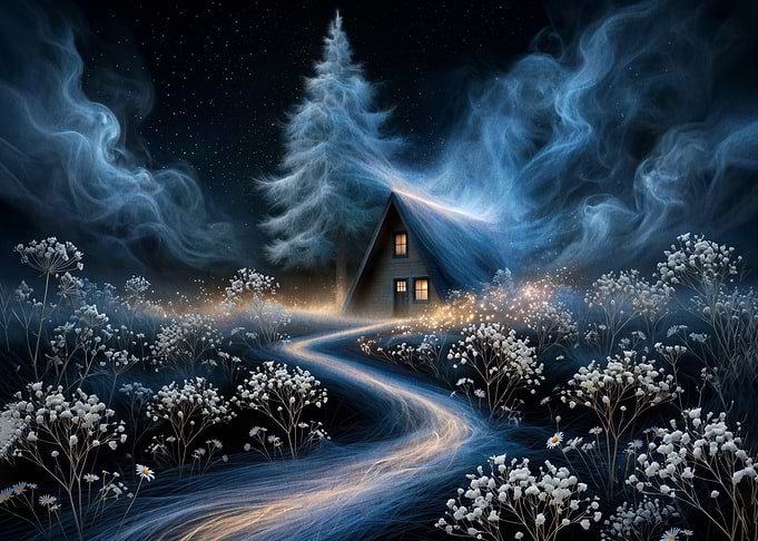 Ethereal Cabin in a Magical Forest