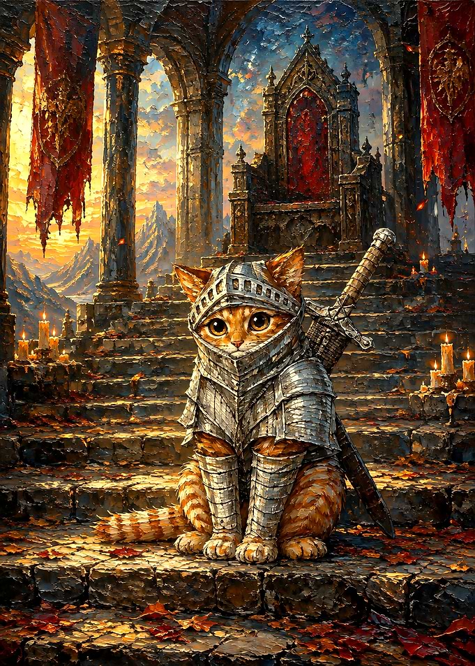 Ginger Cat Knight in Throne Room