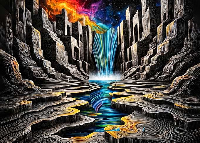 Surreal Cosmic Waterfall Landscape