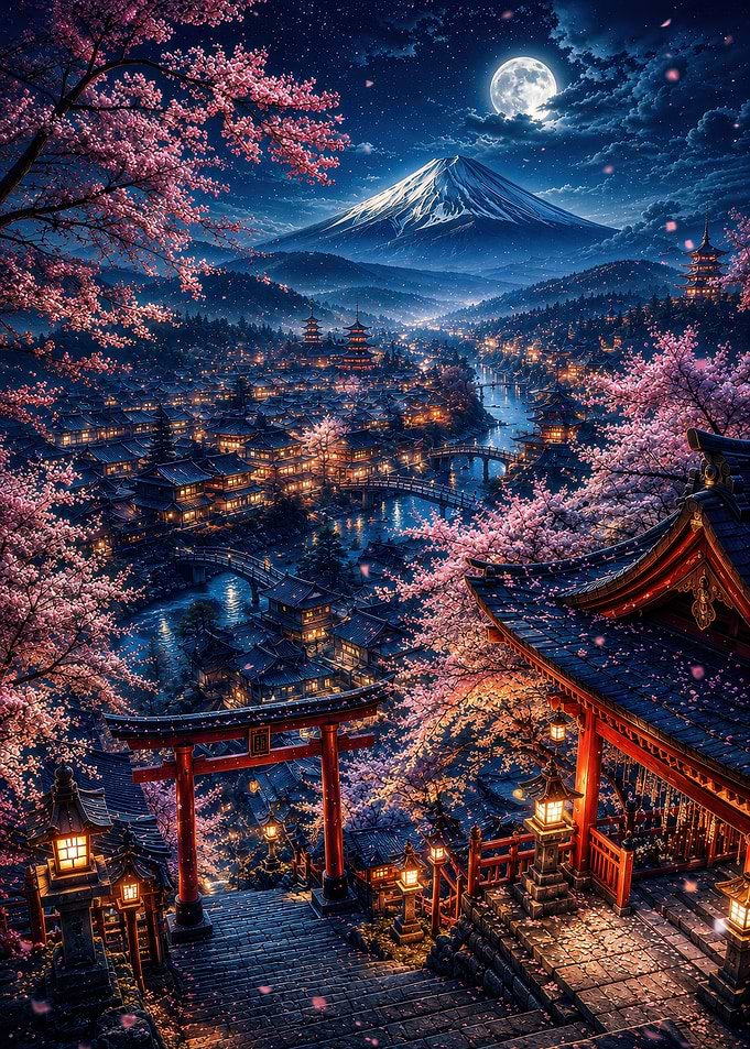 Nighttime View of Mount Fuji