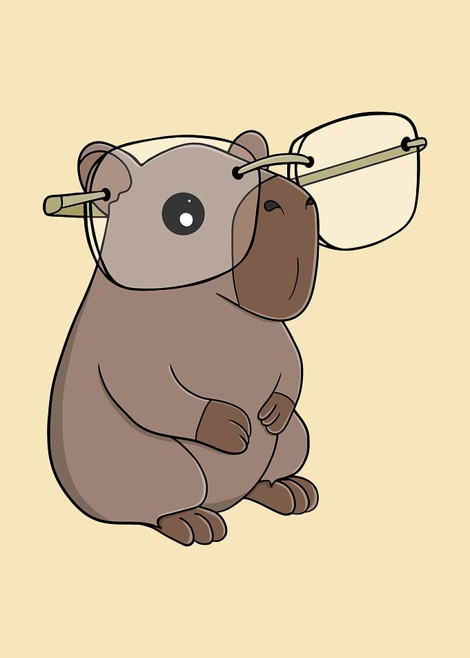 Cute Cartoon Capybara Wearing Glasses