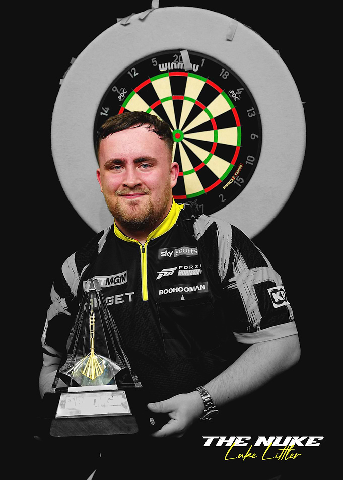 Luke Littler with Darts Trophy