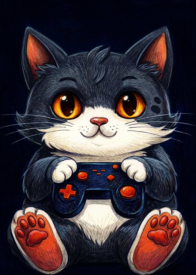 Cute Gamer Cat with Controller