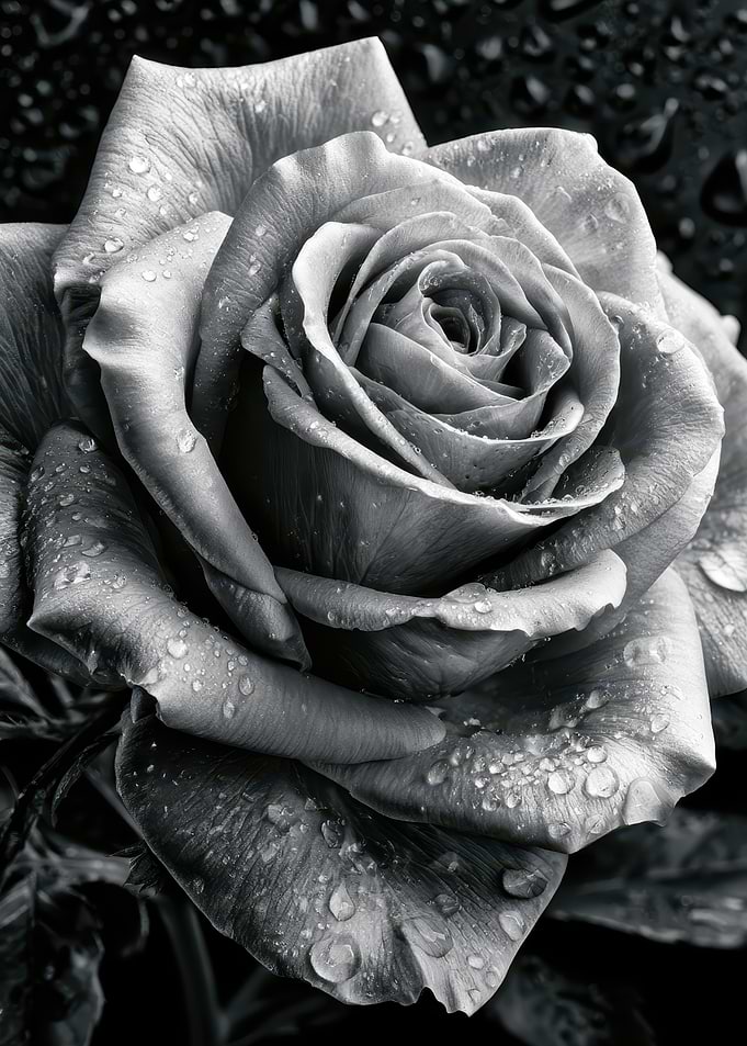 Black and White Rose with Dew