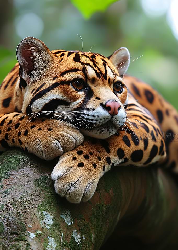 Resting Ocelot on a Tree Branch
