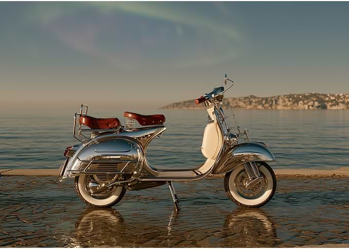 Chrome Vintage Vespa Scooter by Sea