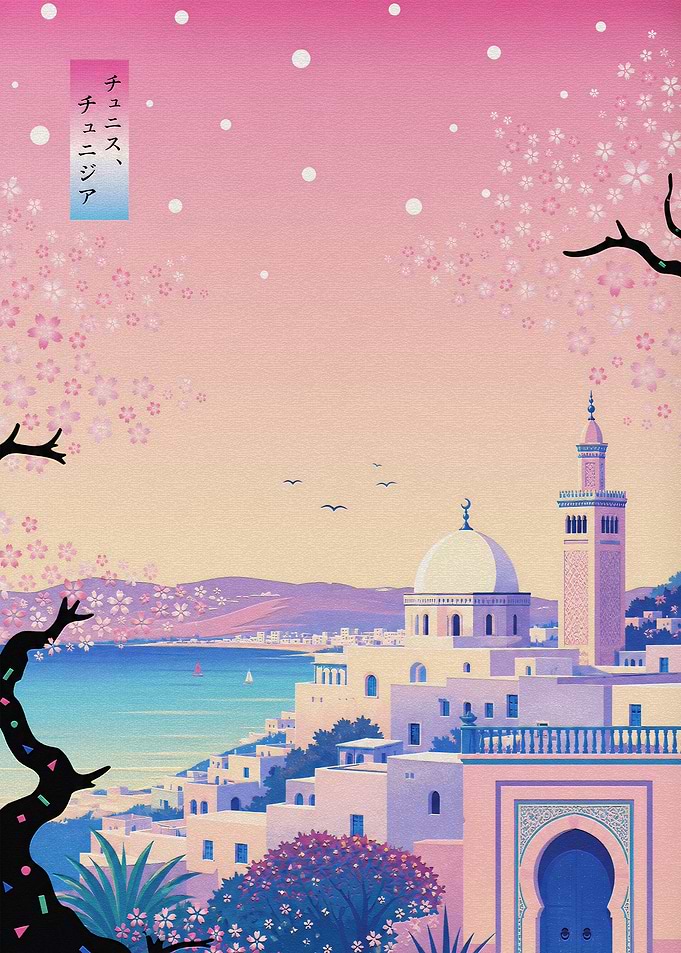 Tunis Tunisia Cherry Blossom Art