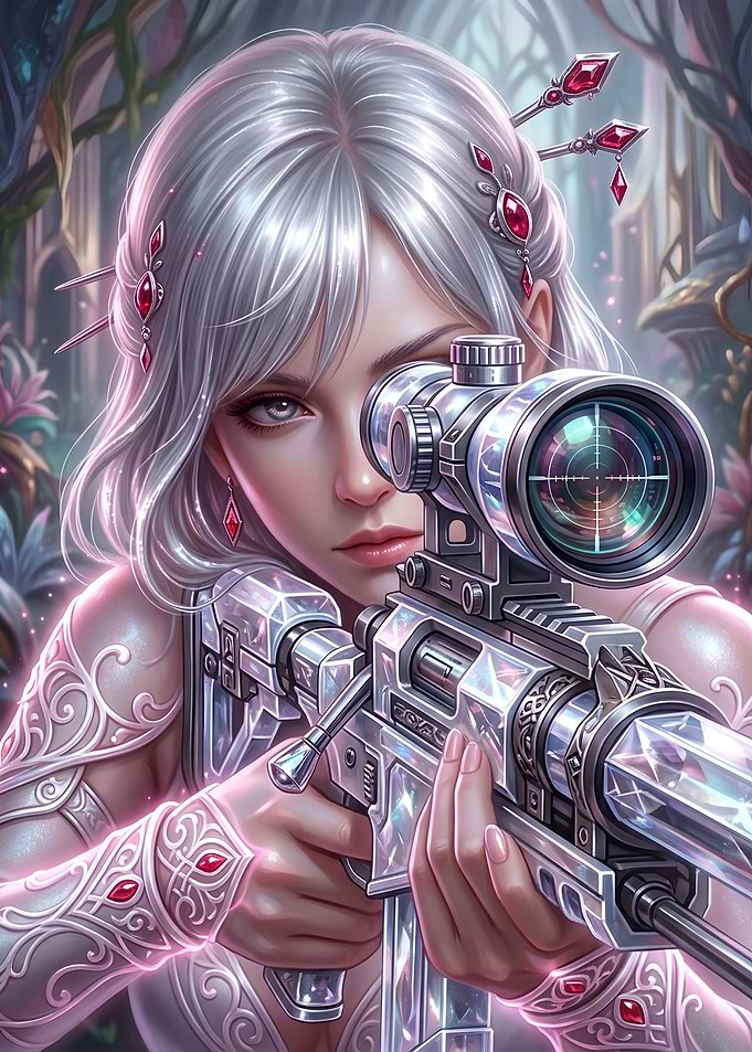 Silver-Haired Sniper in Fantasy Armor
