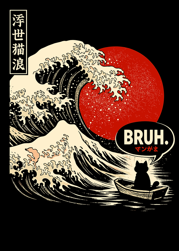 Cat in Boat Great Wave Parody