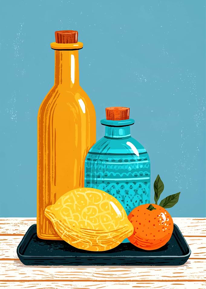 Still Life with Bottles and Fruit