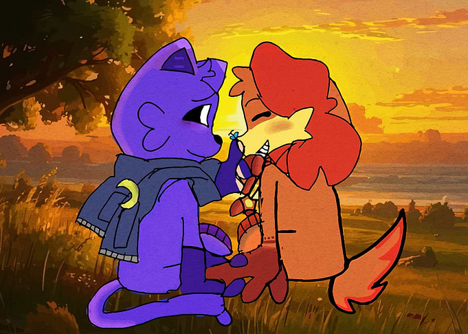 Two Anthropomorphic Animals at Sunset