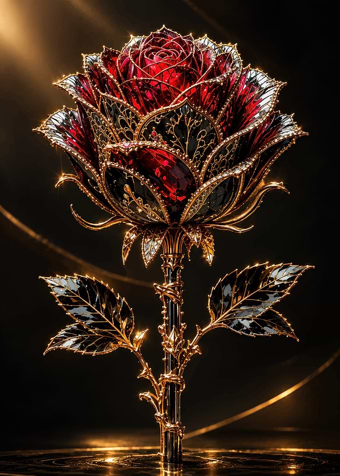 Jeweled Red and Black Rose