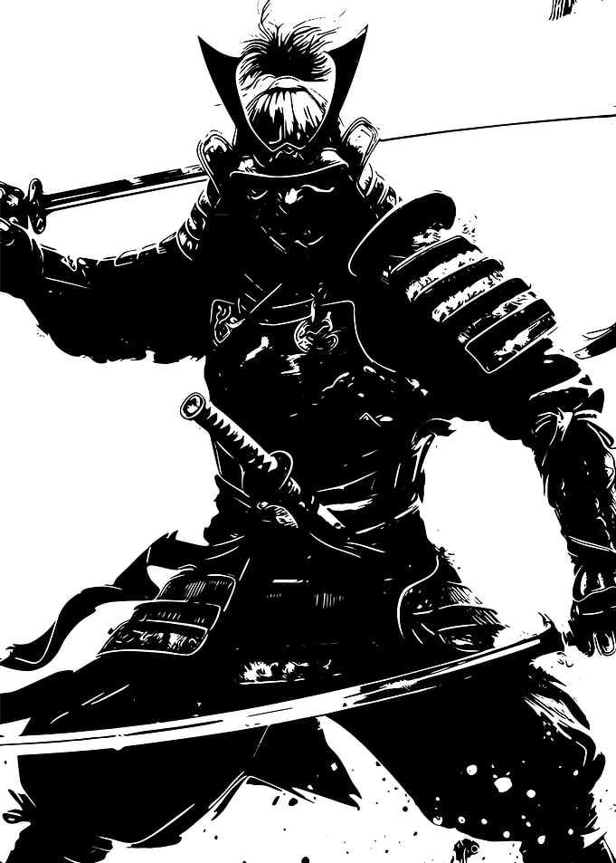 Black and White Samurai Warrior Illustration