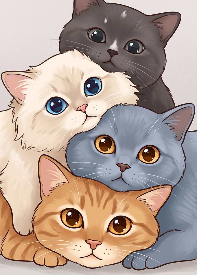 Cats Stack of Cute Cartoon Kittens Illustration