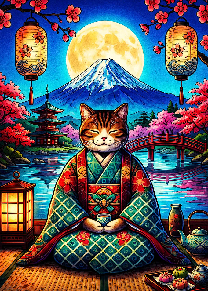 Zen Cat in Traditional Japanese Kimono