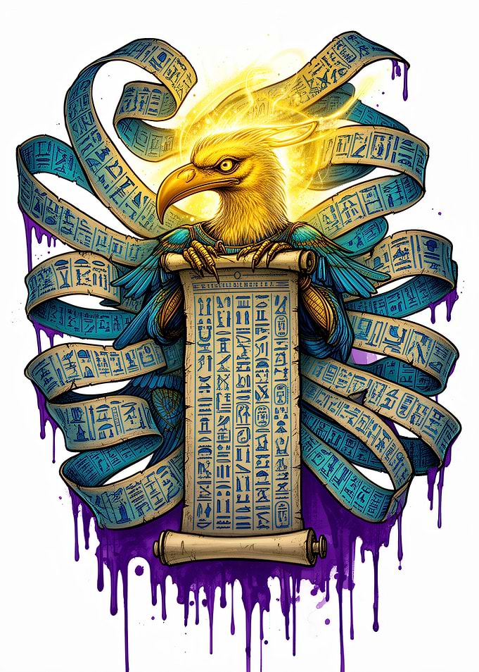 Egyptian Horus Holding Ancient Hieroglyphic Scroll