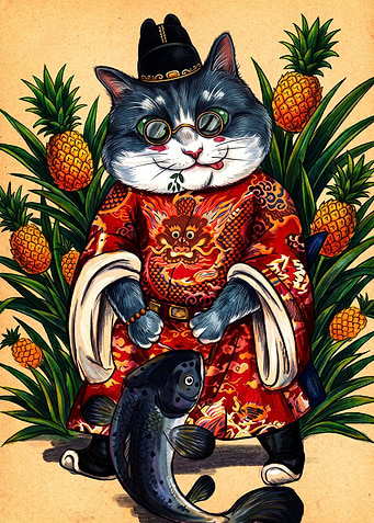 Royal Cat in Traditional Asian Attire