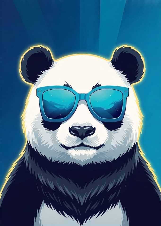 Cool Panda Wearing Blue Sunglasses