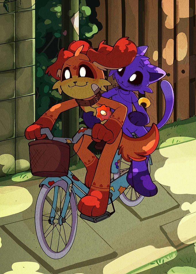 Dog and Cat Riding a Bicycle