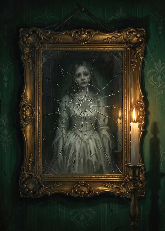 Ghostly Bride in Broken Mirror