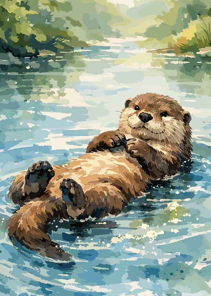 Cute Otter Floating in Water