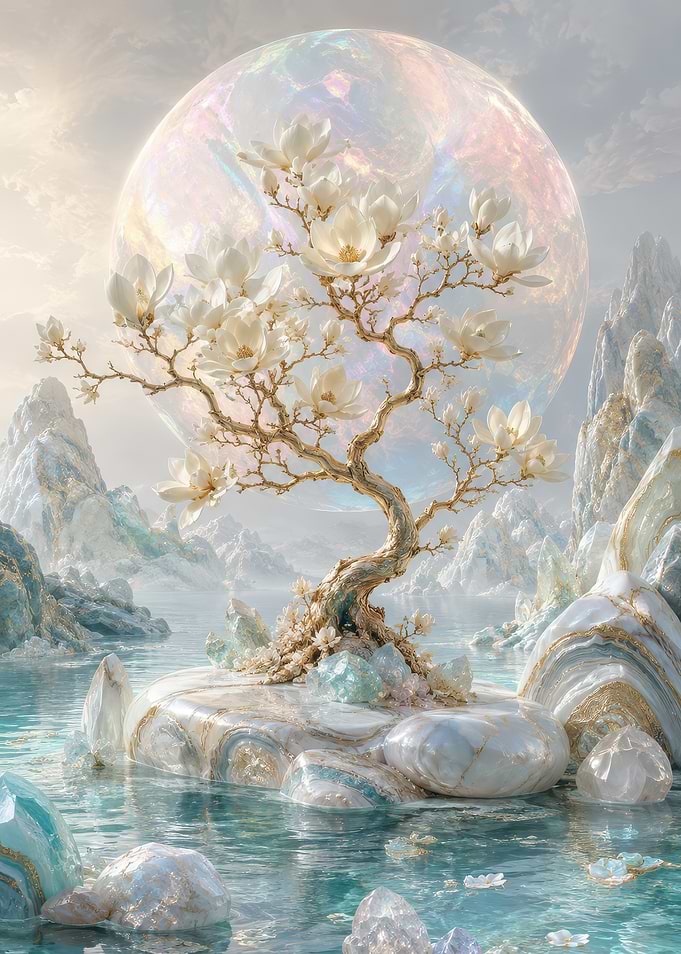 Ethereal Crystal Magnolia Tree Landscape