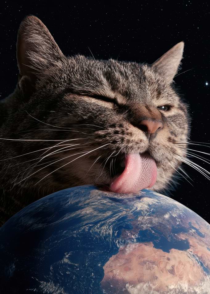 Giant Cat Licking Planet Earth