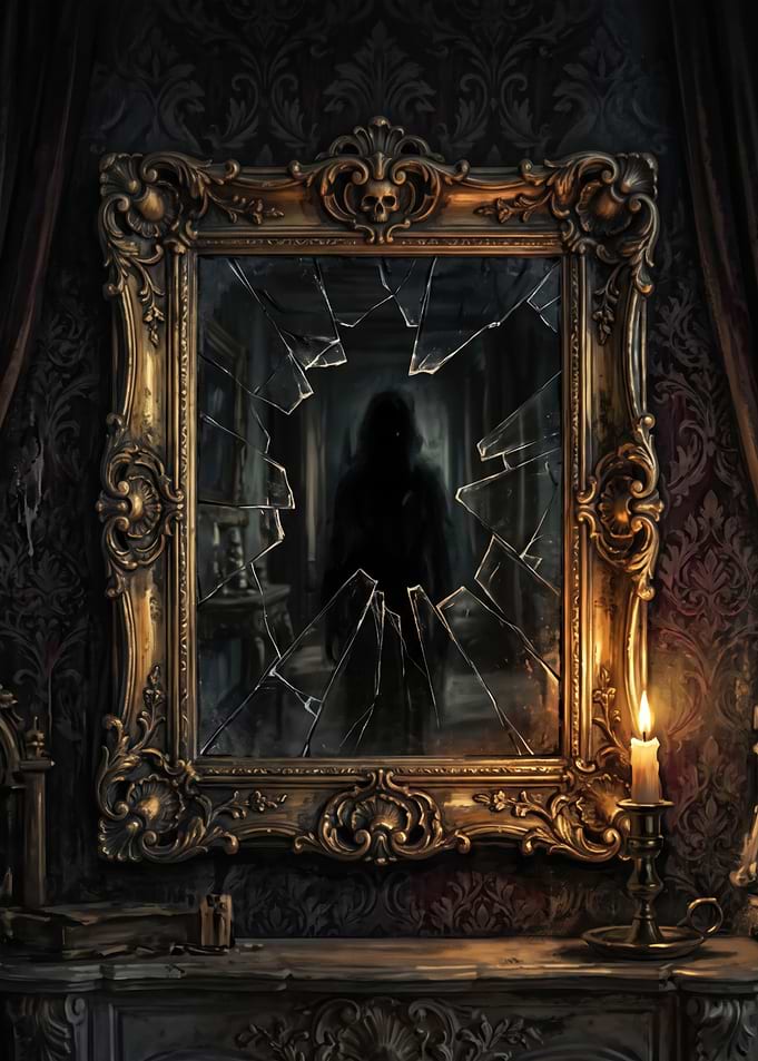 Haunted Broken Mirror in Dark Room