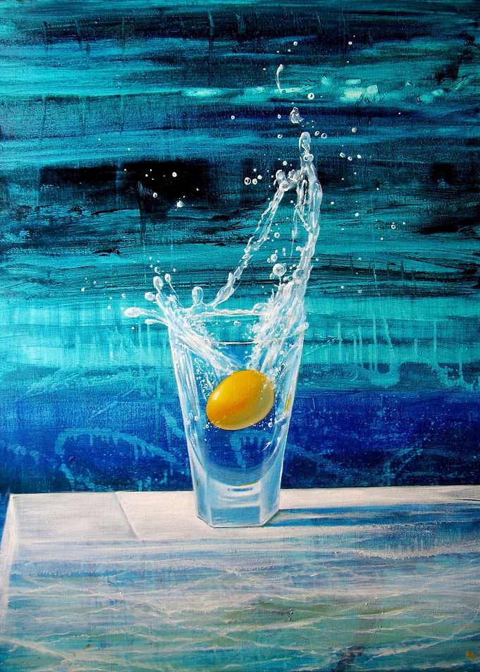 Egg Dropping into Water Glass