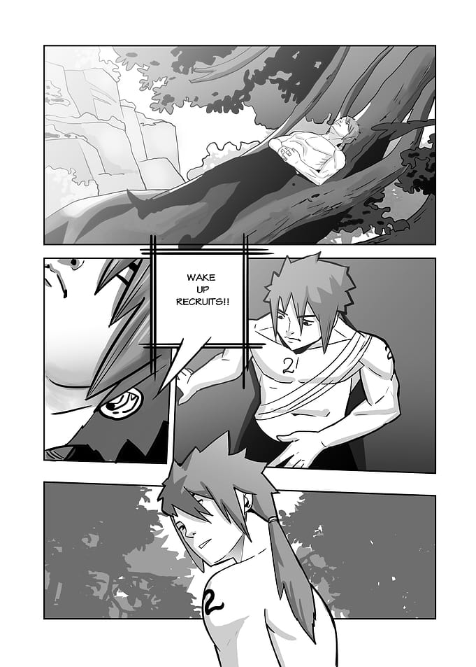 Manga panel of recruits waking up