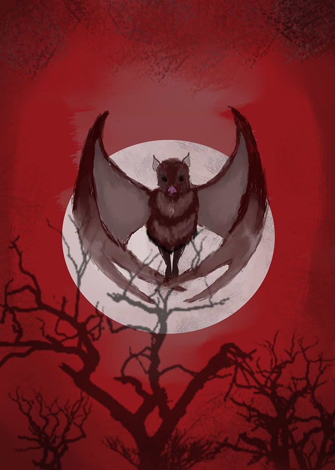 Bat Flying Before Full Moon