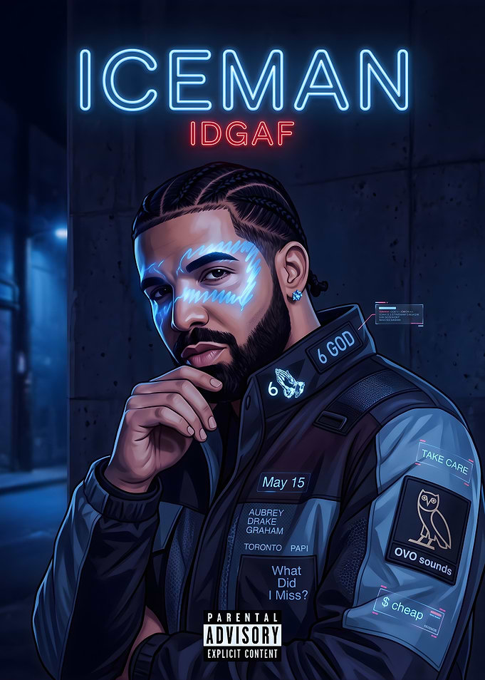 Drake Cyberpunk Style Digital Portrait